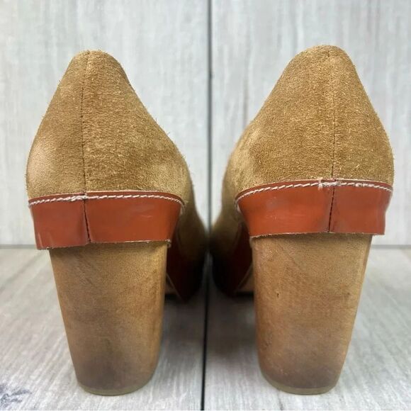 A Detacher Taupe Suede Leather Block Heel Pumps Heeled Shoes Womens Size 8 - Picture 9 of 10